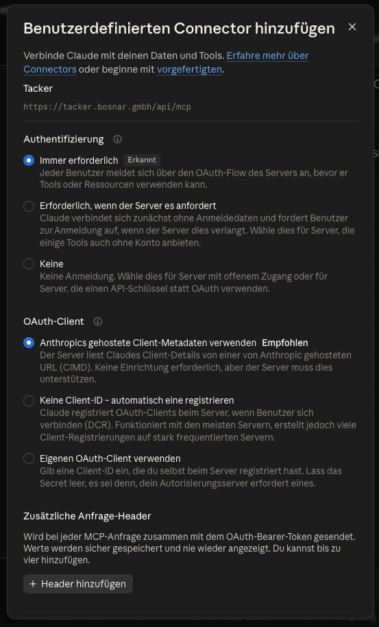 Authentifizierung in Claude mit der falschen Vorauswahl Immer erforderlich